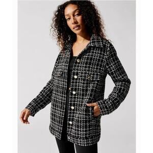 Carbon38 The Boucle Shacket black and white tweed style sz large